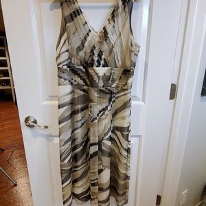 Banana Republic Cream, Black & Gray Striped Midi Dress